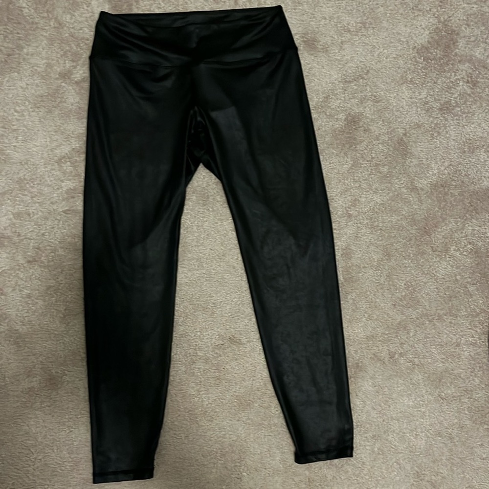 Black shiny faux leather leggings